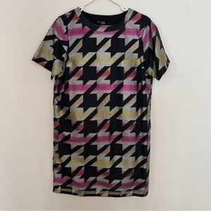 NWOT Simons metallic oversized houndstooth cocktail t-shirt shift cocktail dress